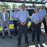 Landrat Sven-Georg Adenauer, Polizeidirektor Dirk Zeller, Polizeioberkommissar Mustafa Solmaz, Polizeihauptkommissarin Tanja Lindahl und Polizeihauptkommissar Dirk Wienkenhoff