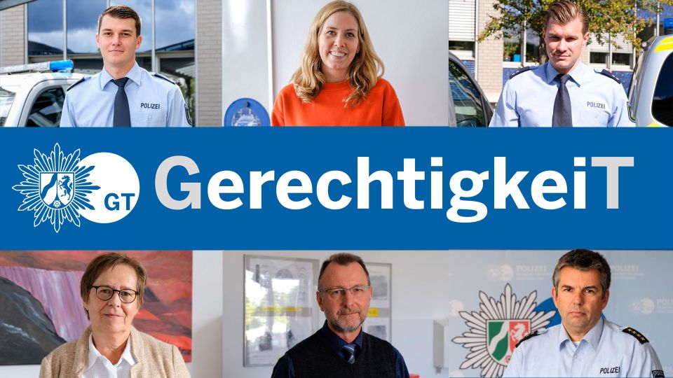 Porträts der Protagonisten des Videos als Collage. In der Mitte steht groß "Gerechtigkeit"